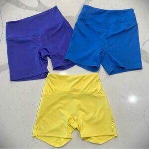 Women’s Workout Biker Shorts Bundle 3 Pair Blue Purple Yellow Activewear SMALL